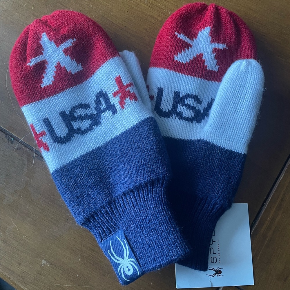 NEW Sz S/M Men’s Spyder Team USA Haze Red White Blue Olympic Knit‎ Mittens $35